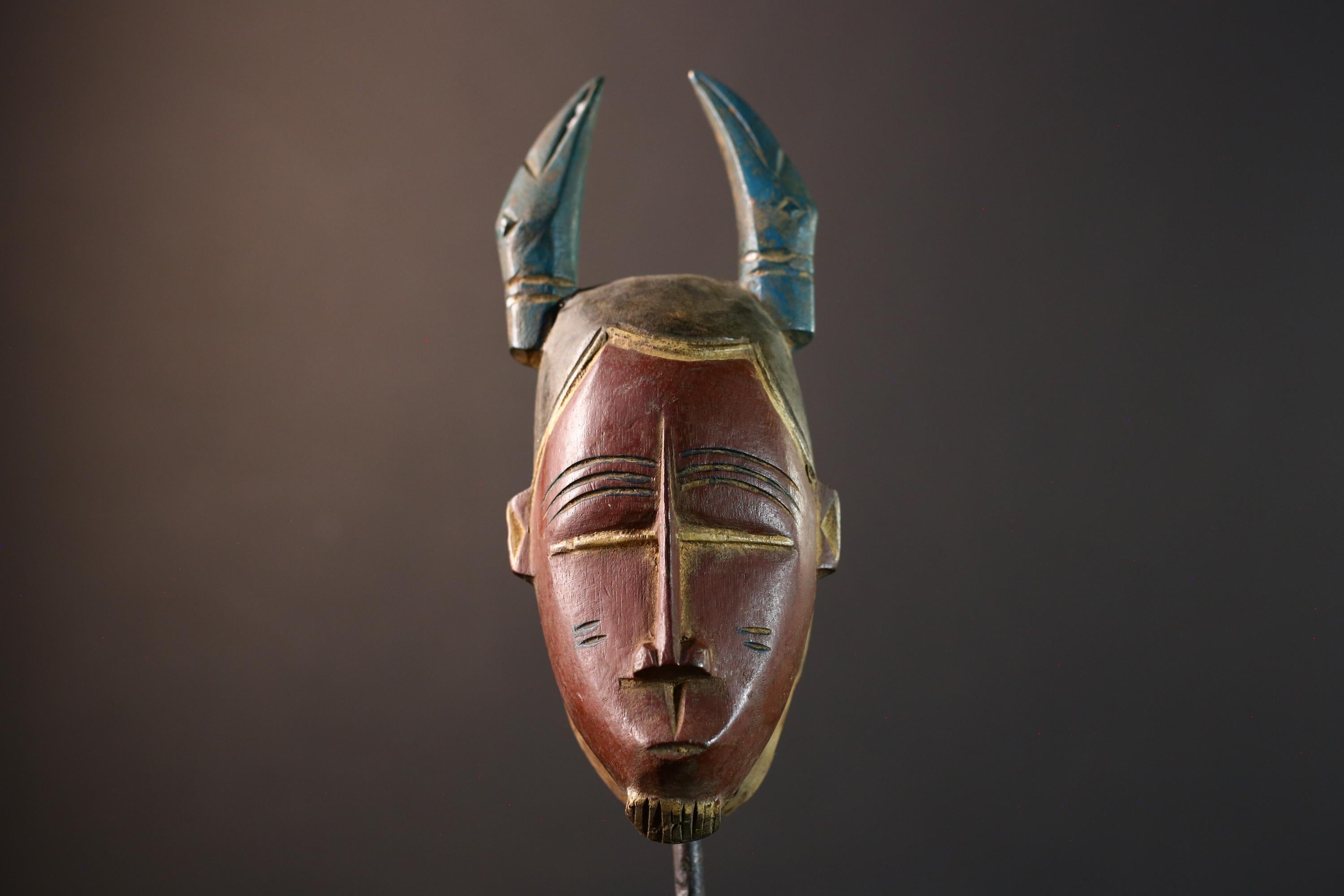 African Baule mask, portrait tribal mask, Mblo wall decor, hand carved wood mask, Ivory Coast art, African ceremonial mask-G5409