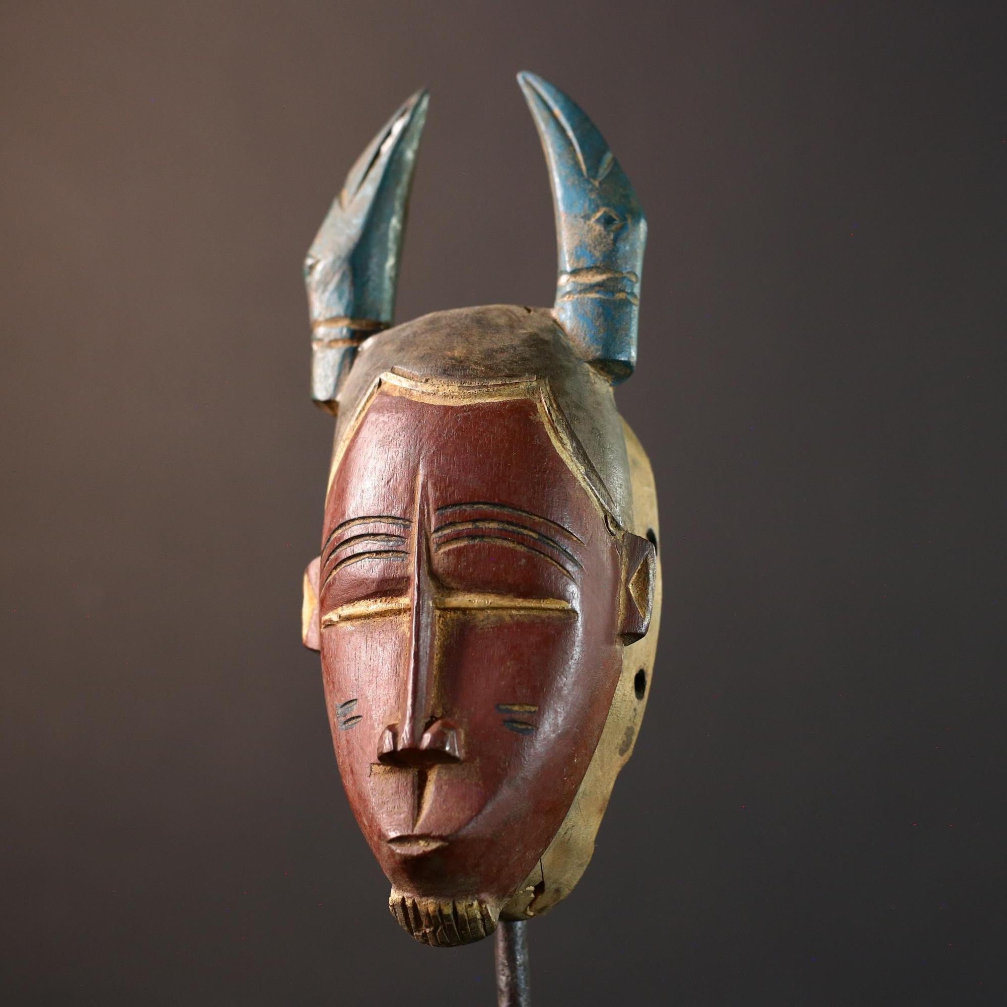 African Baule mask, portrait tribal mask, Mblo wall decor, hand carved wood mask, Ivory Coast art, African ceremonial mask-G5409