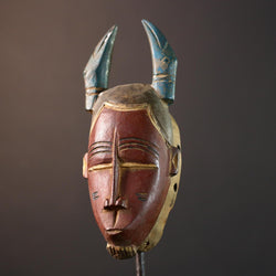 African Baule mask, portrait tribal mask, Mblo wall decor, hand carved wood mask, Ivory Coast art, African ceremonial mask-G5409