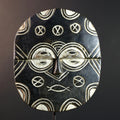African Bwa sun mask, tribal wall art from Burkina Faso, black and white wood mask, hand carved spiritual decor, African wall mask-G5410