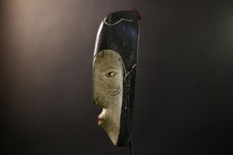 African Fang Ngil Mask, Black & Kaolin Split Face Wall Décor, Gabon Tribal Ritual Art, Hand‑Carved Wood Sculpture, Vintage Accent-G5325