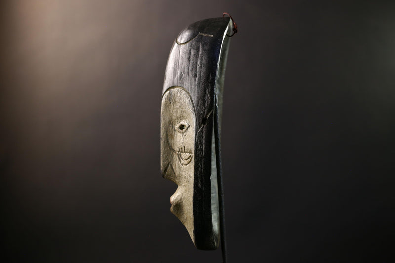 African Fang Ngil Mask, Black & Kaolin Split Face Wall Décor, Gabon Tribal Ritual Art, Hand‑Carved Wood Sculpture, Vintage Accent-G5325