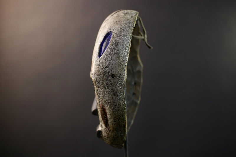 African Pende Mask, Kaolin & Blue Diamond Congo Wall Décor, Tribal African Art Sculpture, Vintage Hand-Carved Boho Accent-G5323