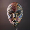 decorative african mask dan style tribal art face wall sculpture geometric carved mask red blue wall decor handmade wood mask-G5411
