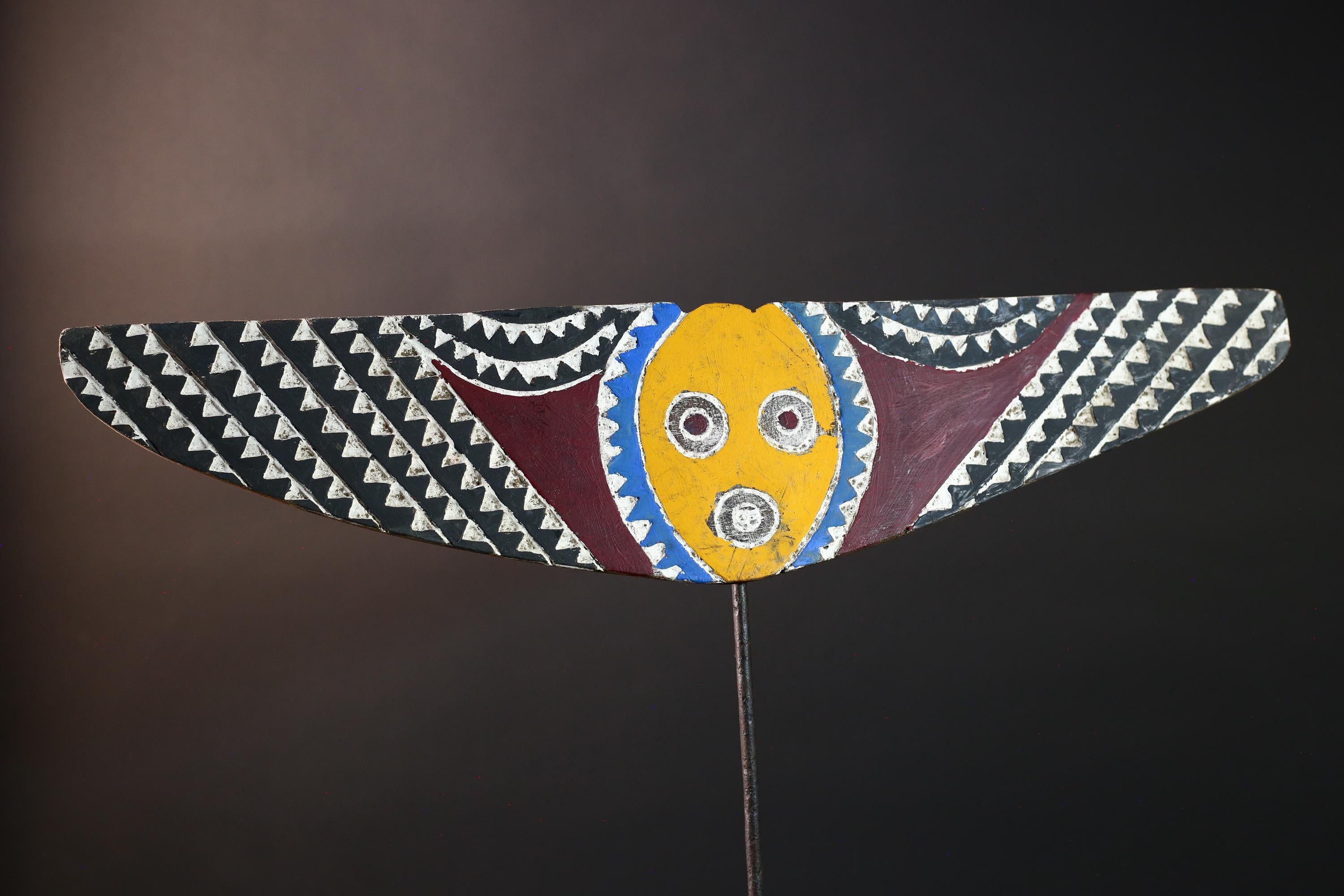 African Bwa mask butterfly plank mask tribal wall art Burkina Faso spirit dance mask geometric wood mask painted decor vintage-G5413