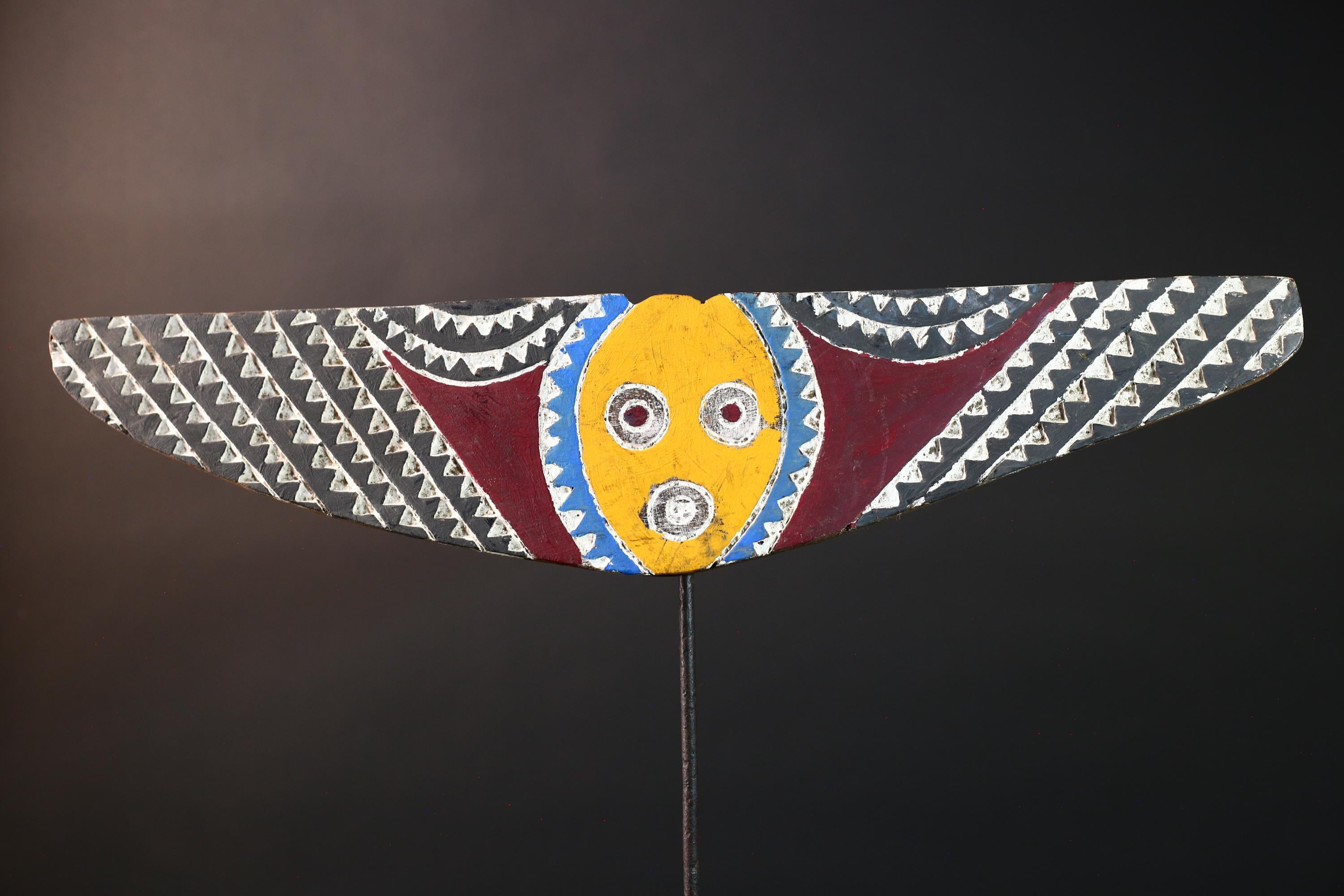 African Bwa mask butterfly plank mask tribal wall art Burkina Faso spirit dance mask geometric wood mask painted decor vintage-G5413