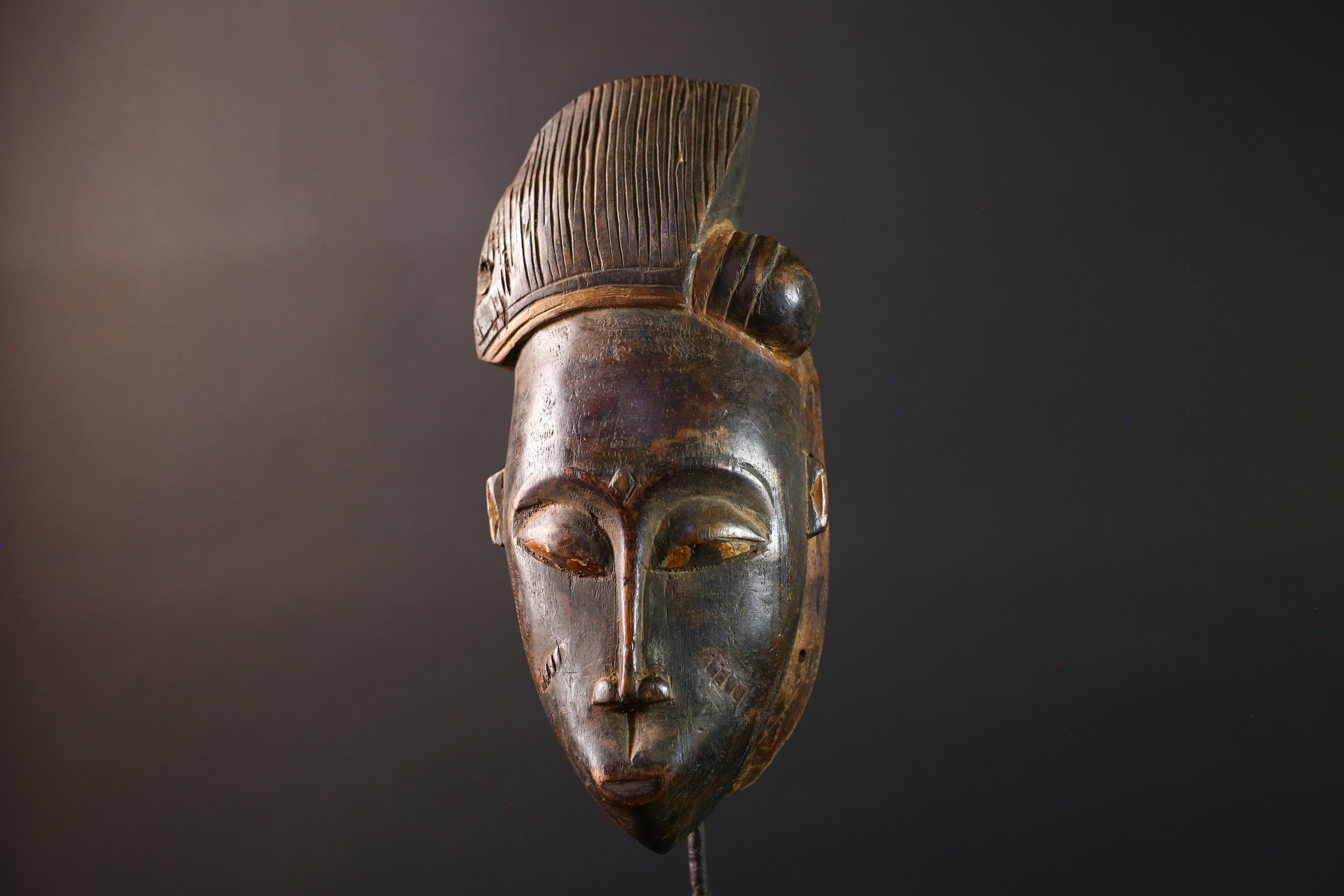 Ivory Coast mask baule african mask tribal carved portrait mask wood mblo dance mask west art vintage wall decor authentic piece-G5417