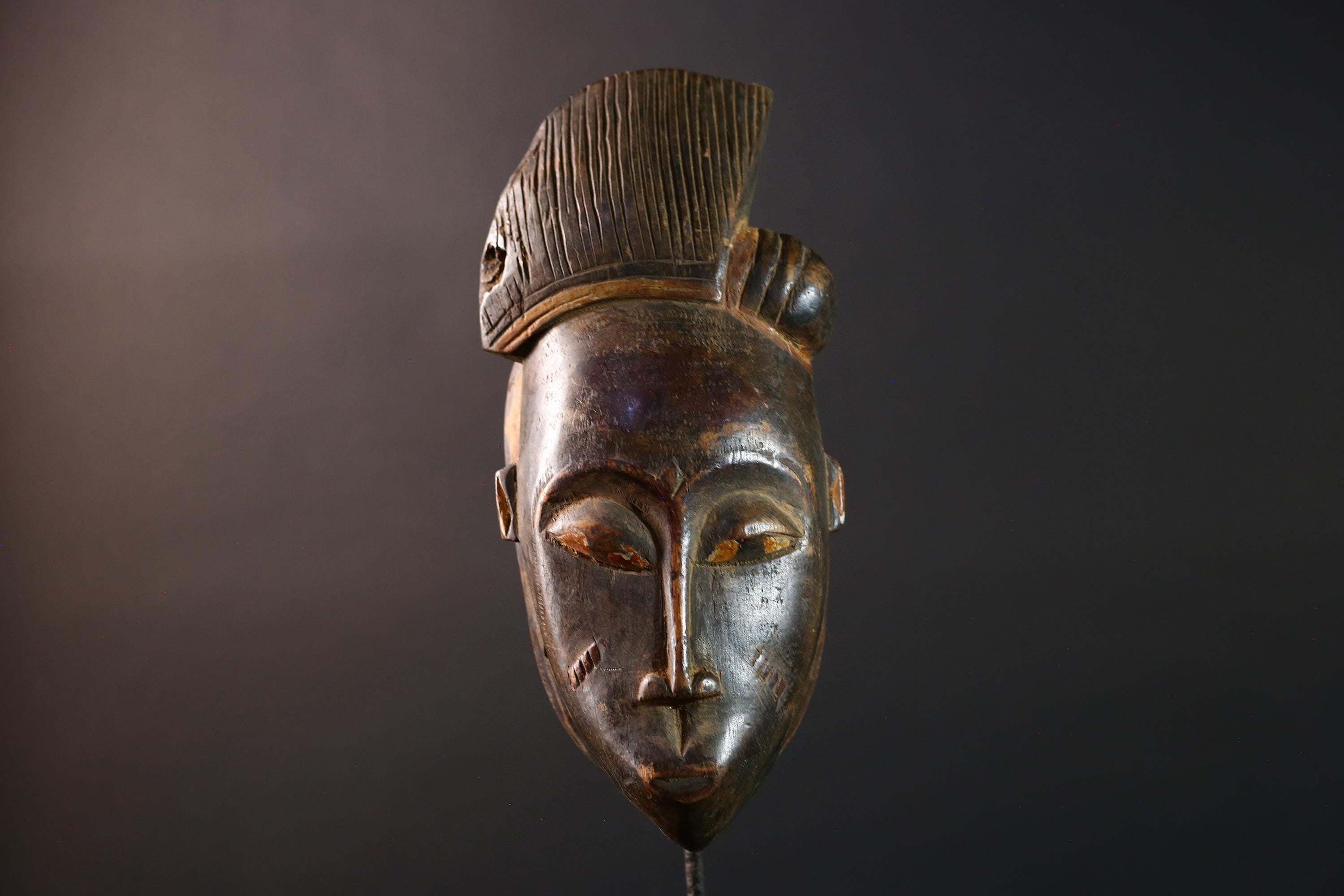 Ivory Coast mask baule african mask tribal carved portrait mask wood mblo dance mask west art vintage wall decor authentic piece-G5417