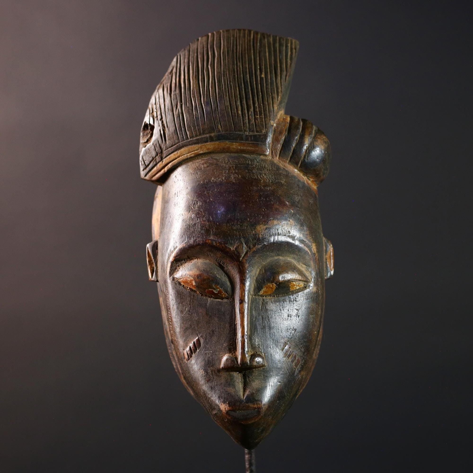 Ivory Coast mask baule african mask tribal carved portrait mask wood mblo dance mask west art vintage wall decor authentic piece-G5417