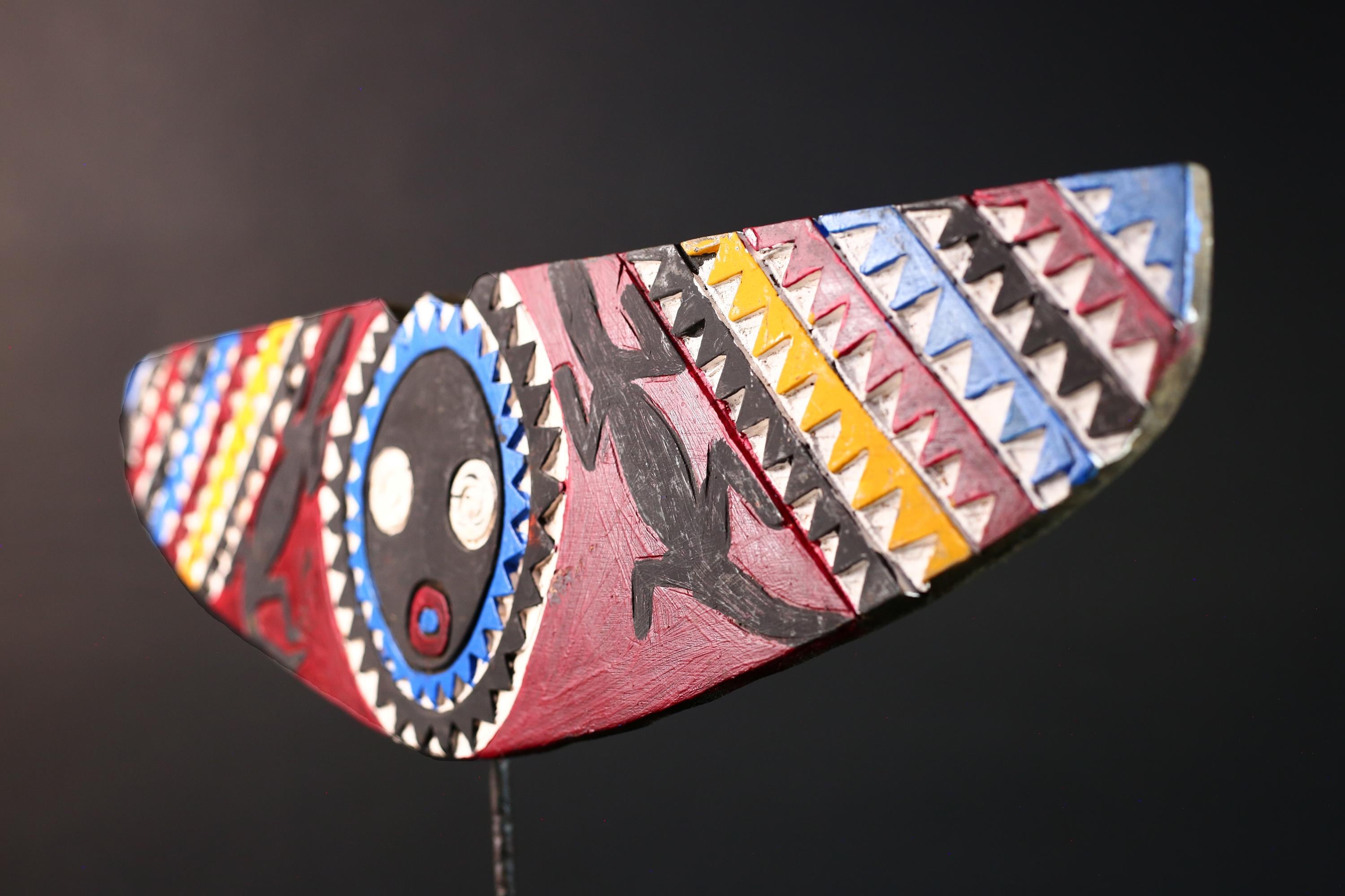 Lizard spirit mask bwa butterfly mask african tribal carving wall decor burkina faso plank mask colorful wood art vintage sculpture-G5419