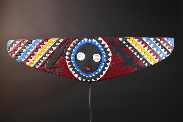 Lizard spirit mask bwa butterfly mask african tribal carving wall decor burkina faso plank mask colorful wood art vintage sculpture-G5419