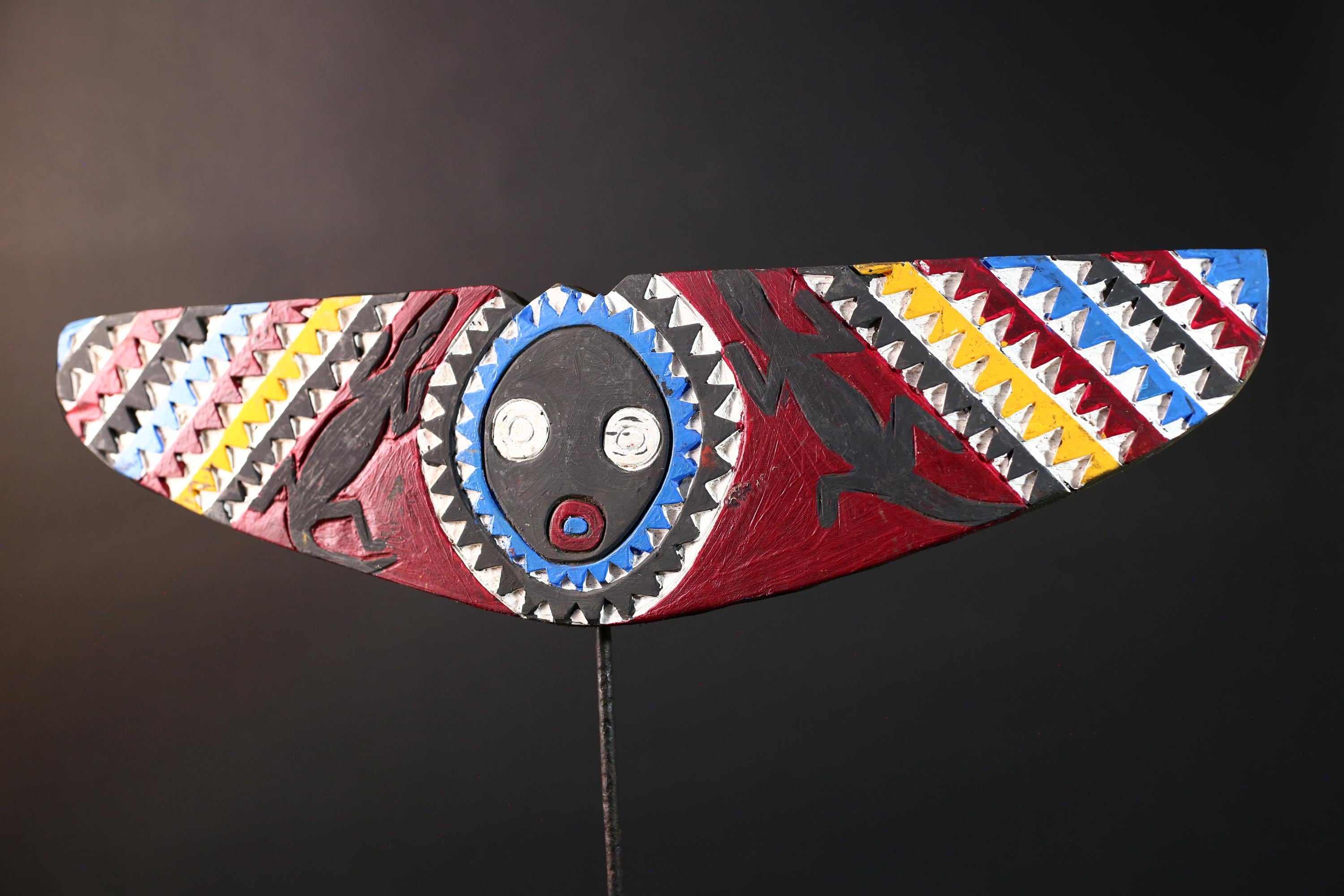 Lizard spirit mask bwa butterfly mask african tribal carving wall decor burkina faso plank mask colorful wood art vintage sculpture-G5419