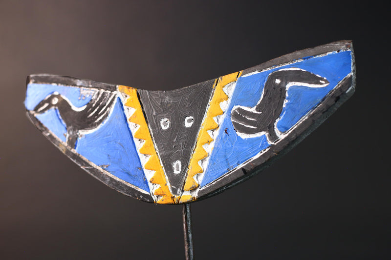 african bwa butterfly mask blue black yellow tribal spirit wall mask from burkina faso hand carved geometric mask decor-G5424