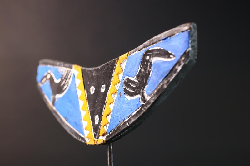 african bwa butterfly mask blue black yellow tribal spirit wall mask from burkina faso hand carved geometric mask decor-G5424