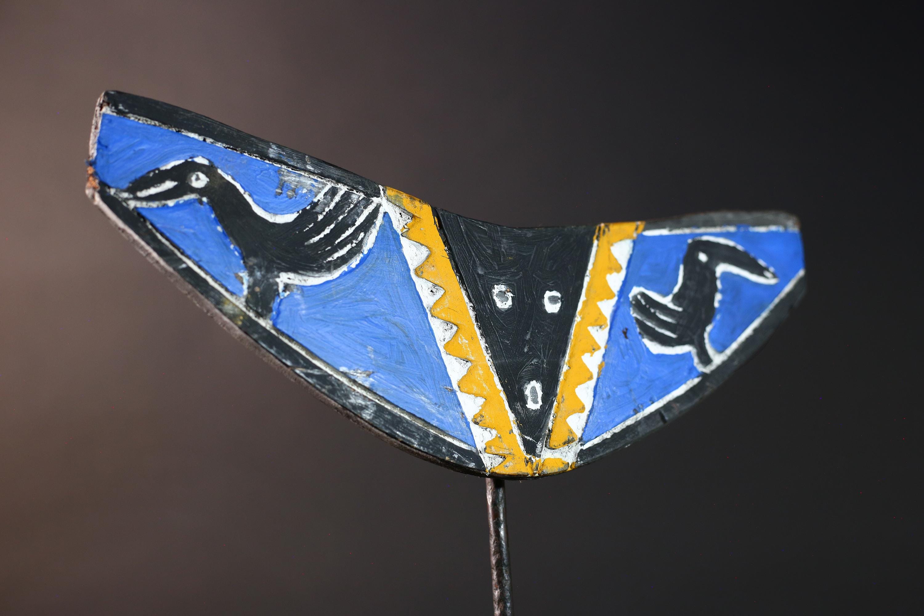 african bwa butterfly mask blue black yellow tribal spirit wall mask from burkina faso hand carved geometric mask decor-G5424