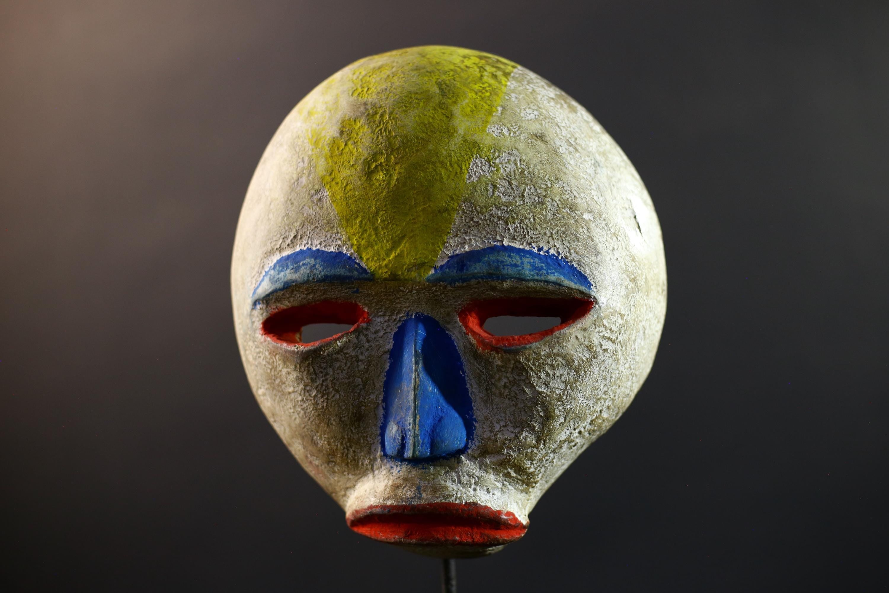 African Pende Mbuya Mask, Congo Festival Wall Art, Hand Carved Polychrome Wood Sculpture, Tribal Home Decor, Vintage Ethnic Mask-G5334