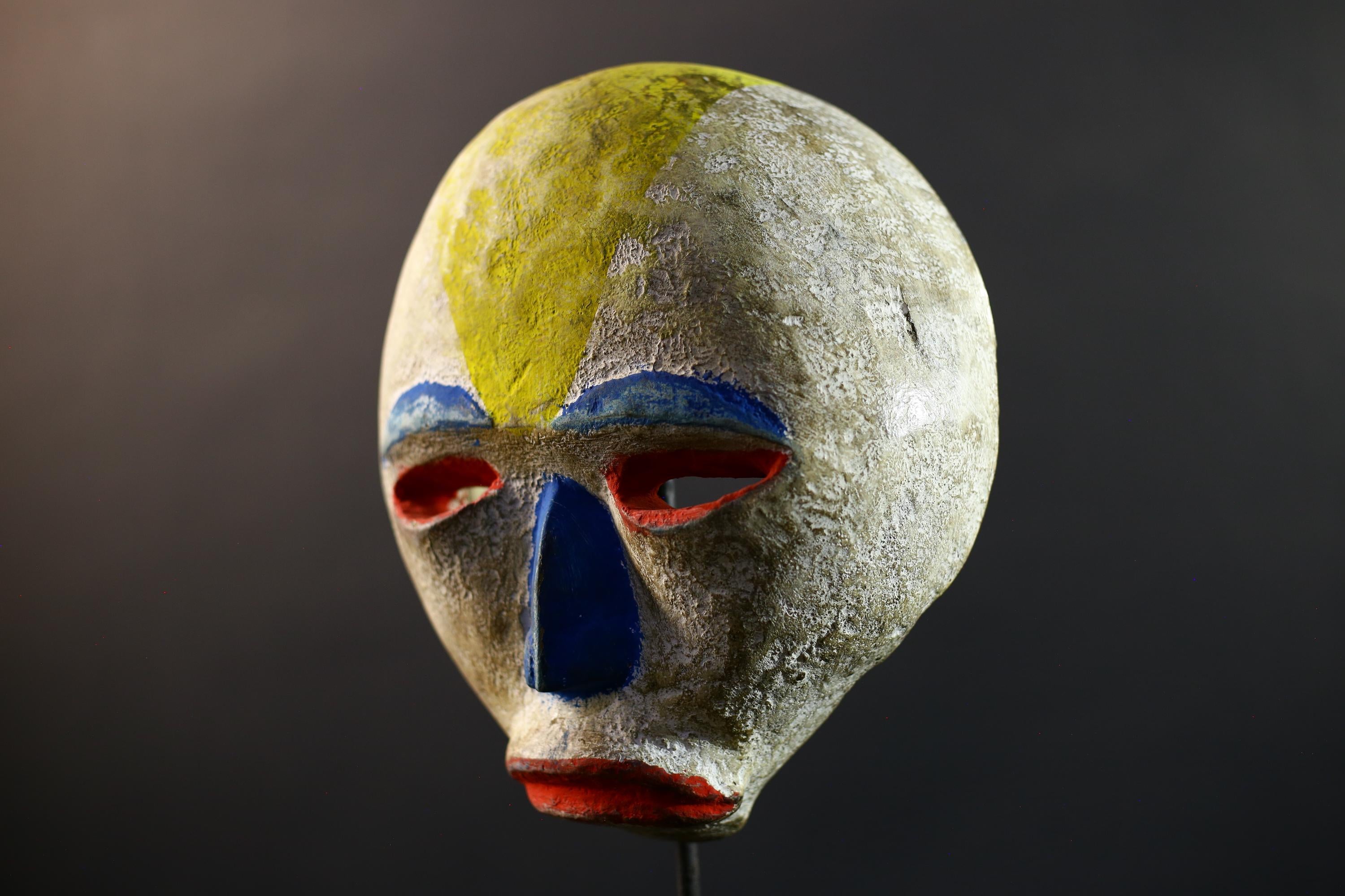 African Pende Mbuya Mask, Congo Festival Wall Art, Hand Carved Polychrome Wood Sculpture, Tribal Home Decor, Vintage Ethnic Mask-G5334