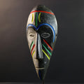 African Fang Ngil Mask, Gabon Tribal Wall Art, Hand Carved Wood Sculpture, Kaolin Patina Decor, Colorful Scarification Mask-G5333