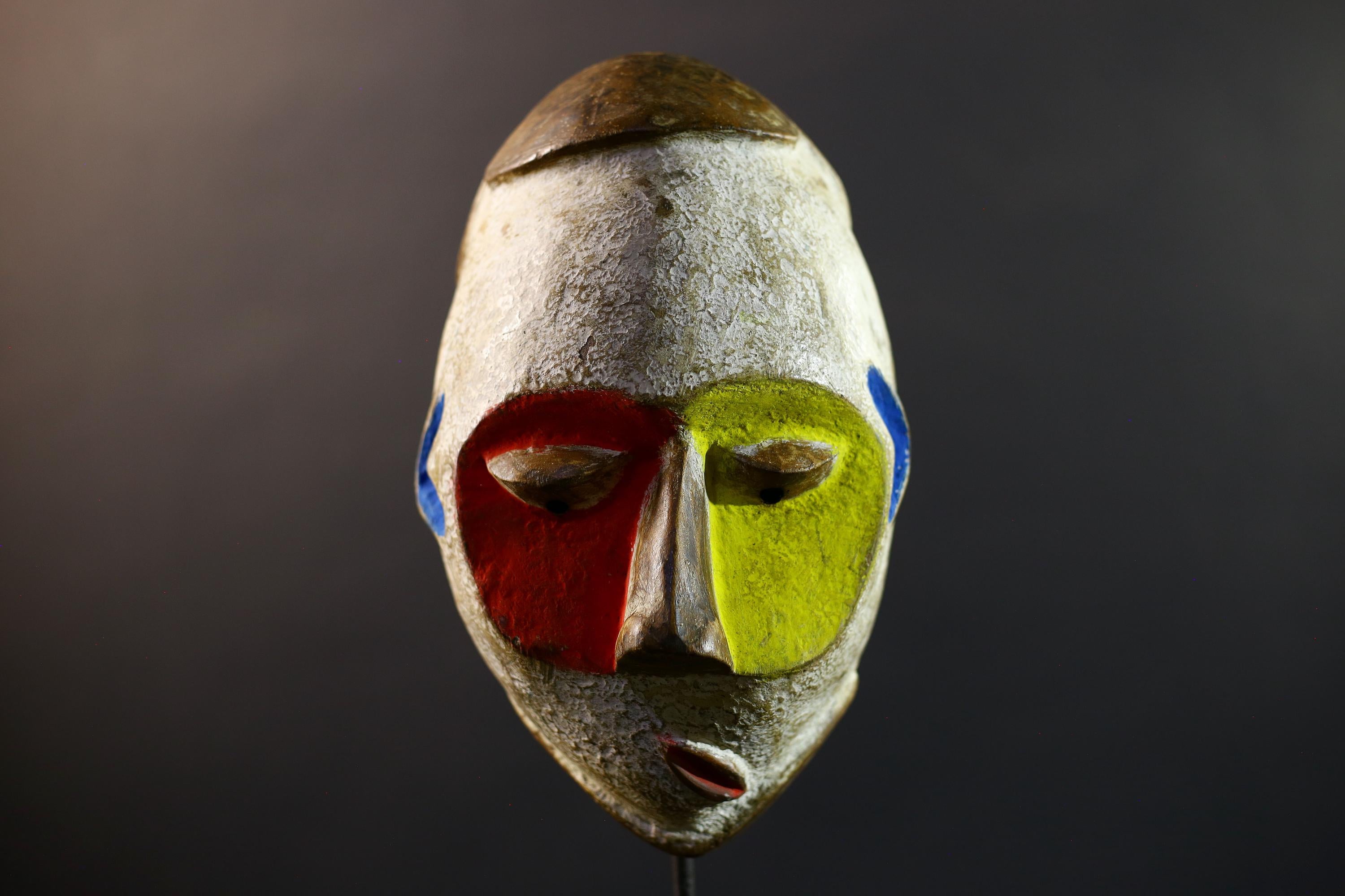 African Fang Mask, Gabon Ngil Tribe Wall Art, Hand Carved Kaolin Wood Sculpture, Colorful Tribal Home Decor-G5332