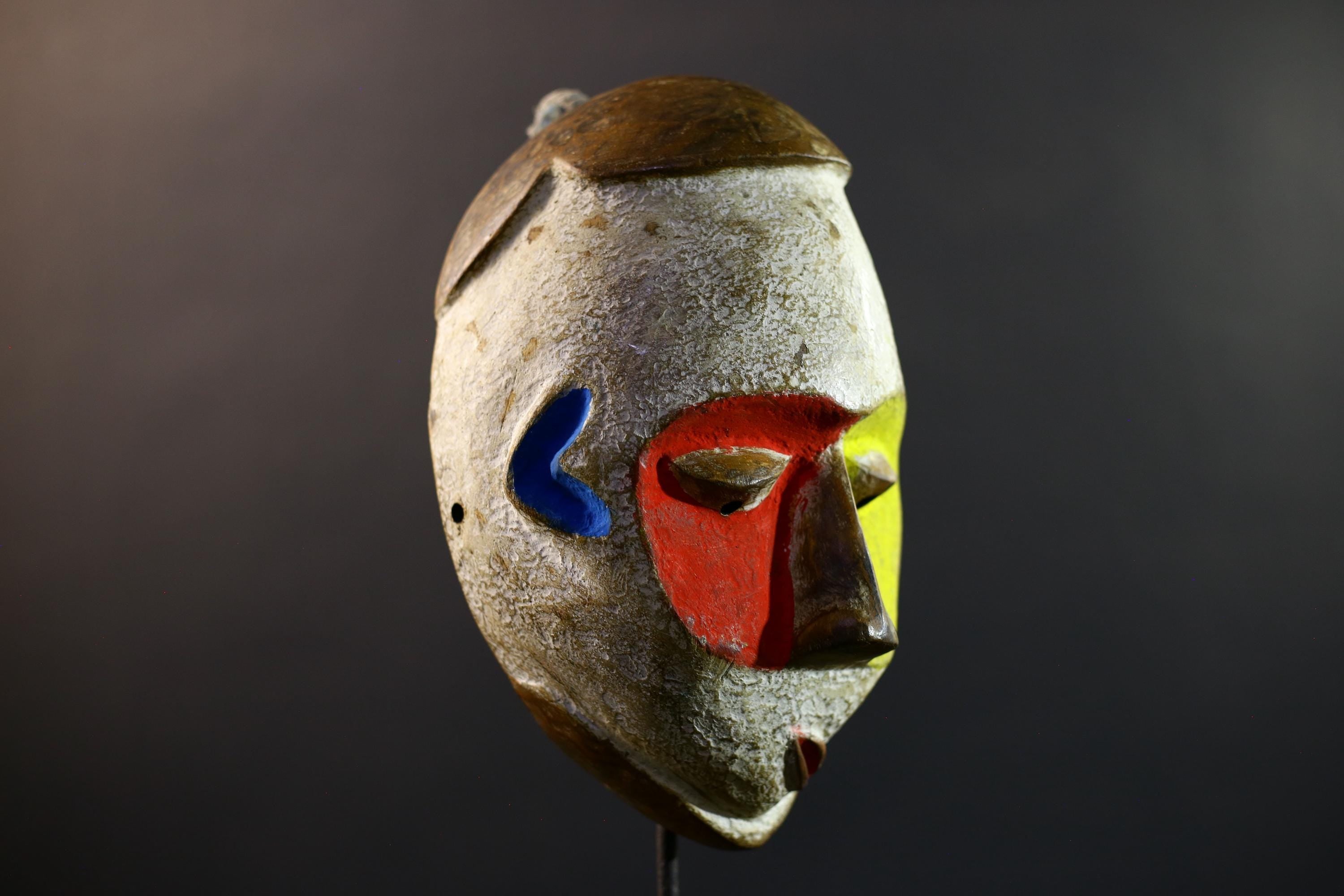 African Fang Mask, Gabon Ngil Tribe Wall Art, Hand Carved Kaolin Wood Sculpture, Colorful Tribal Home Decor-G5332