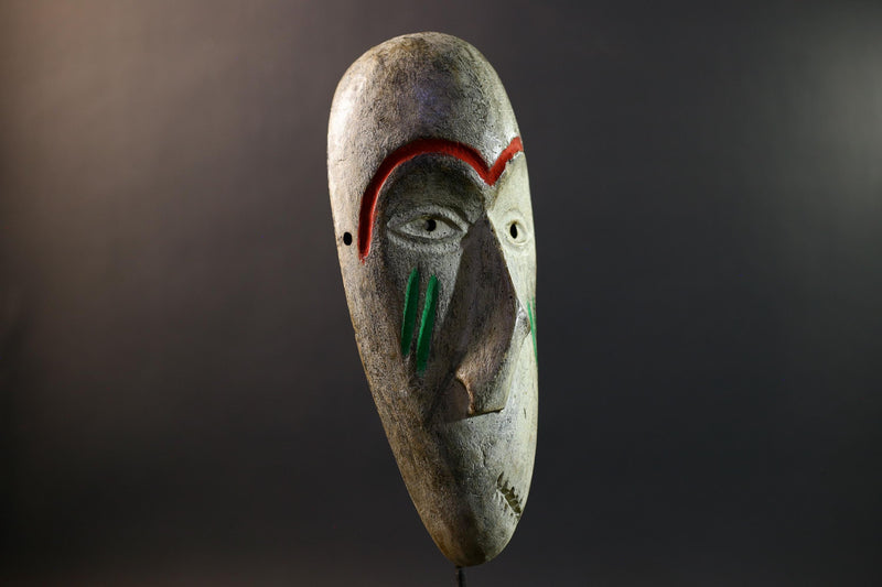 African Dan Kran Mask, Ivory Coast Tribal Wall Art, Hand-Carved Kaolin Wood Sculpture, Primitive Ethnic Home Decor-G5330