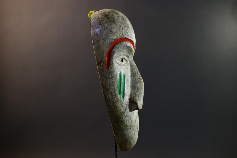 African Dan Kran Mask, Ivory Coast Tribal Wall Art, Hand-Carved Kaolin Wood Sculpture, Primitive Ethnic Home Decor-G5330