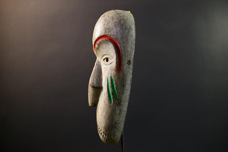 African Dan Kran Mask, Ivory Coast Tribal Wall Art, Hand-Carved Kaolin Wood Sculpture, Primitive Ethnic Home Decor-G5330