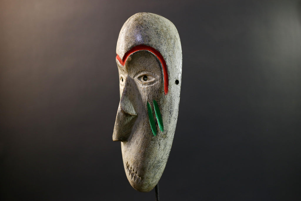 African Dan Kran Mask, Ivory Coast Tribal Wall Art, Hand-Carved Kaolin Wood Sculpture, Primitive Ethnic Home Decor-G5330