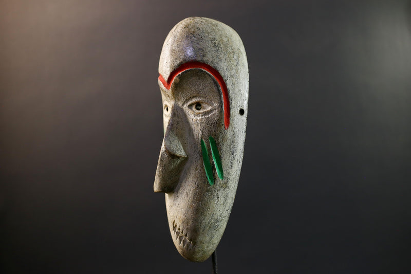 African Dan Kran Mask, Ivory Coast Tribal Wall Art, Hand-Carved Kaolin Wood Sculpture, Primitive Ethnic Home Decor-G5330
