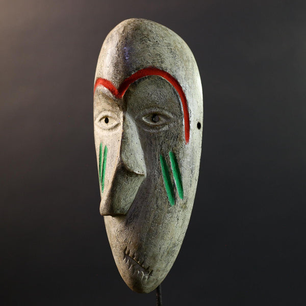 African Dan Kran Mask, Ivory Coast Tribal Wall Art, Hand-Carved Kaolin Wood Sculpture, Primitive Ethnic Home Decor-G5330