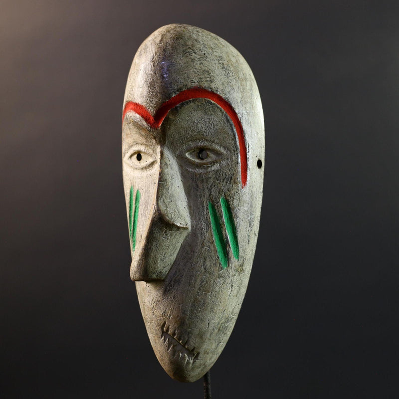 African Dan Kran Mask, Ivory Coast Tribal Wall Art, Hand-Carved Kaolin Wood Sculpture, Primitive Ethnic Home Decor-G5330