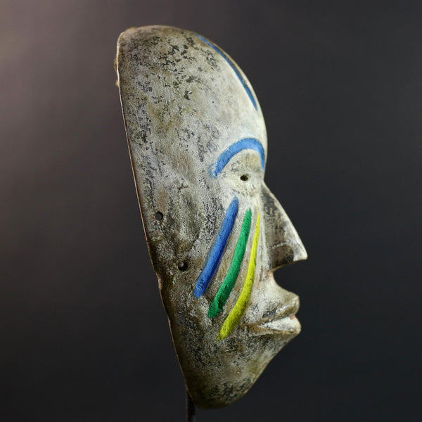 African Fang Ngil Mask, Gabon Tribal Wall Art, Hand-Carved Kaolin Wood Sculpture, Colorful Scarification Decor Mask-G5330