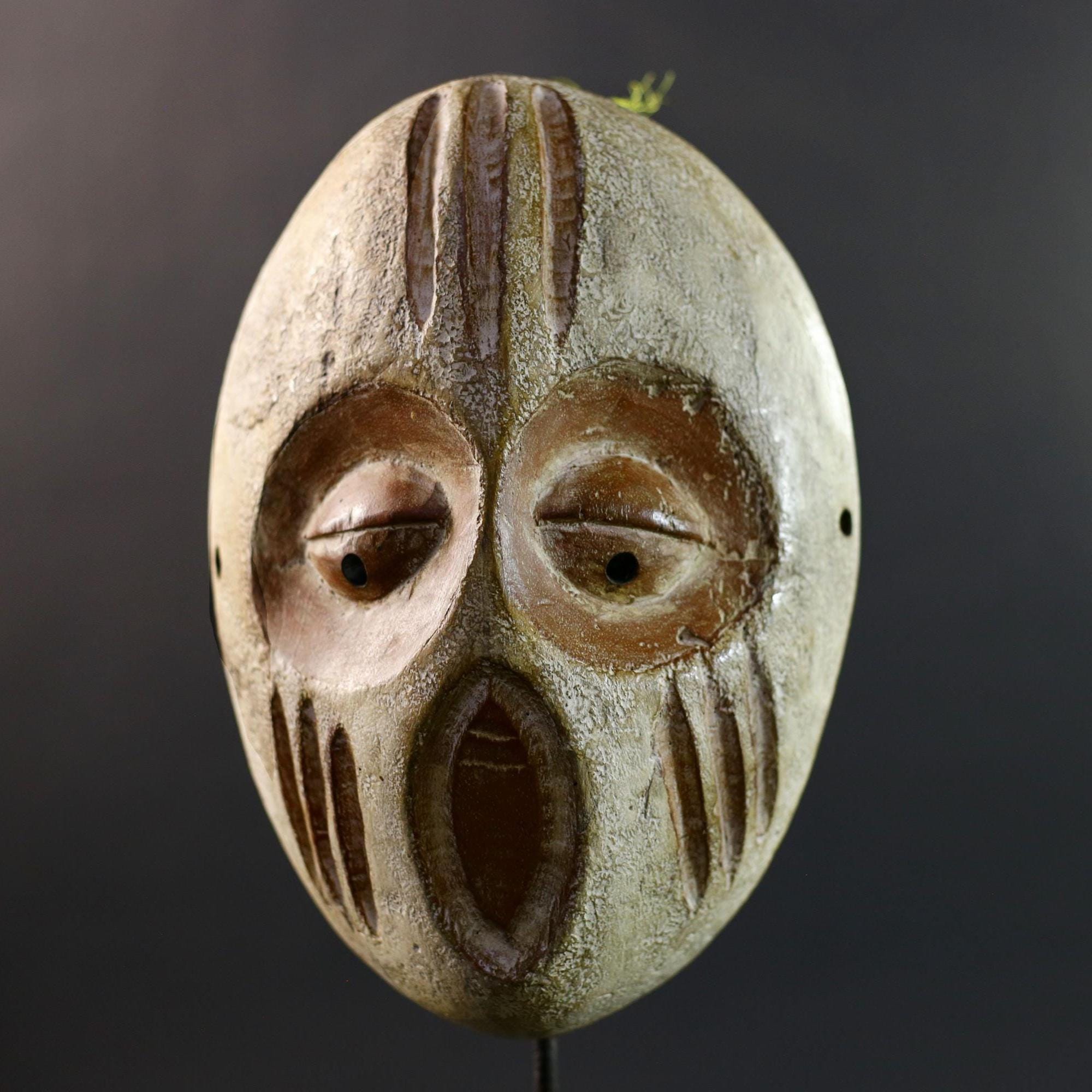 African Guere War Mask, Ivory Coast Tribal Wall Art, Hand-Carved Kaolin Wood Sculpture, Primitive Ethnic Home Decor-G5329