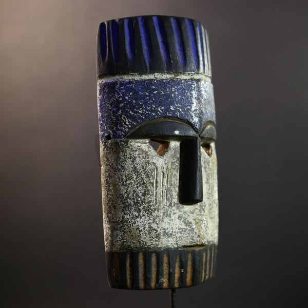 African Pende Helmet Mask, Congo Tribal Wall Art, Indigo Crown Kaolin Sculpture, Hand-Carved Wood Decor, Initiation Dance Totem-G5328