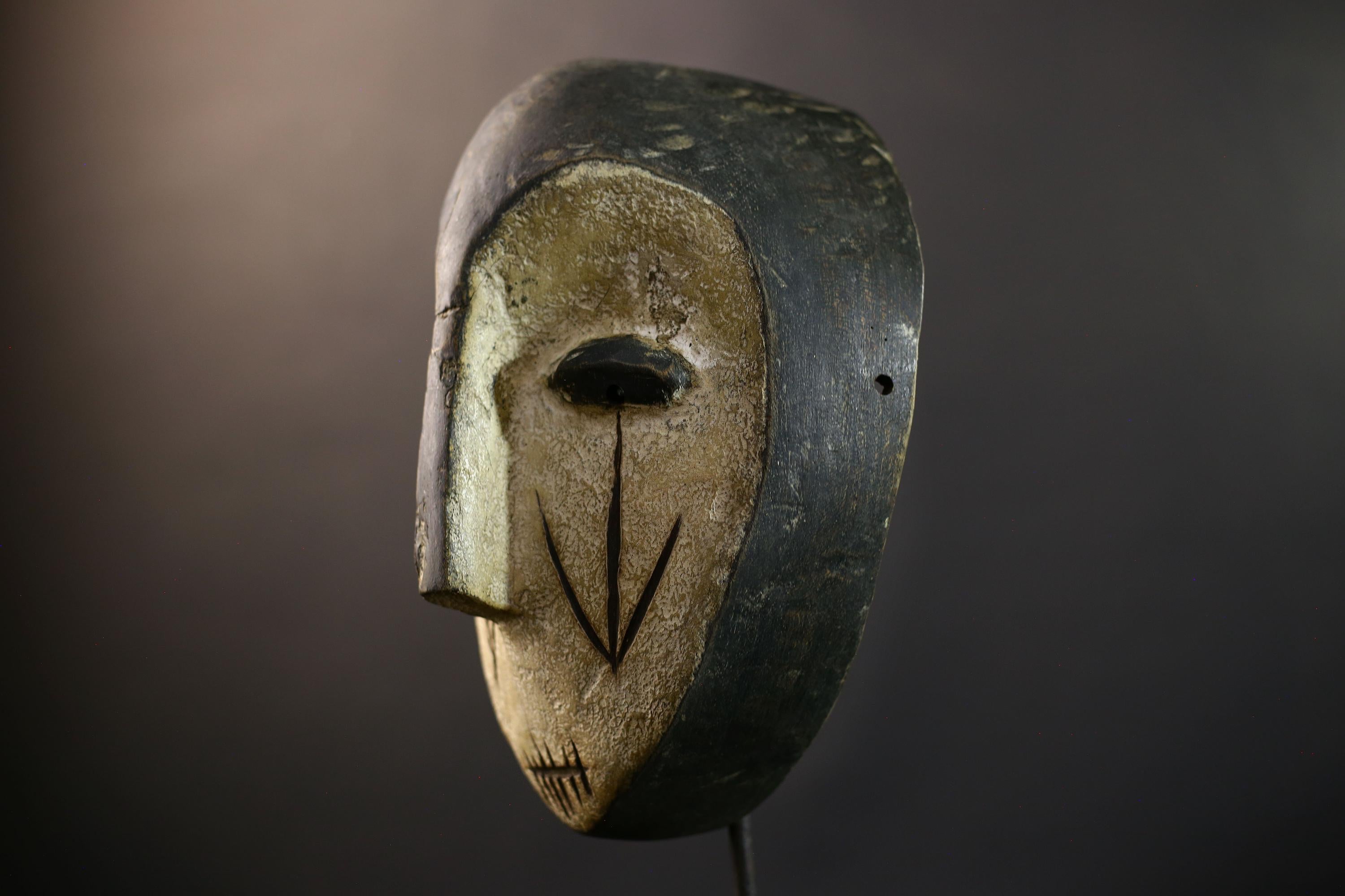 African Songye Kifwebe Mask, Congo Power Spirit Wall Art, Hand-Carved Kaolin Wood Sculpture, Tribal Home Decor, Ritual Protector-G5327