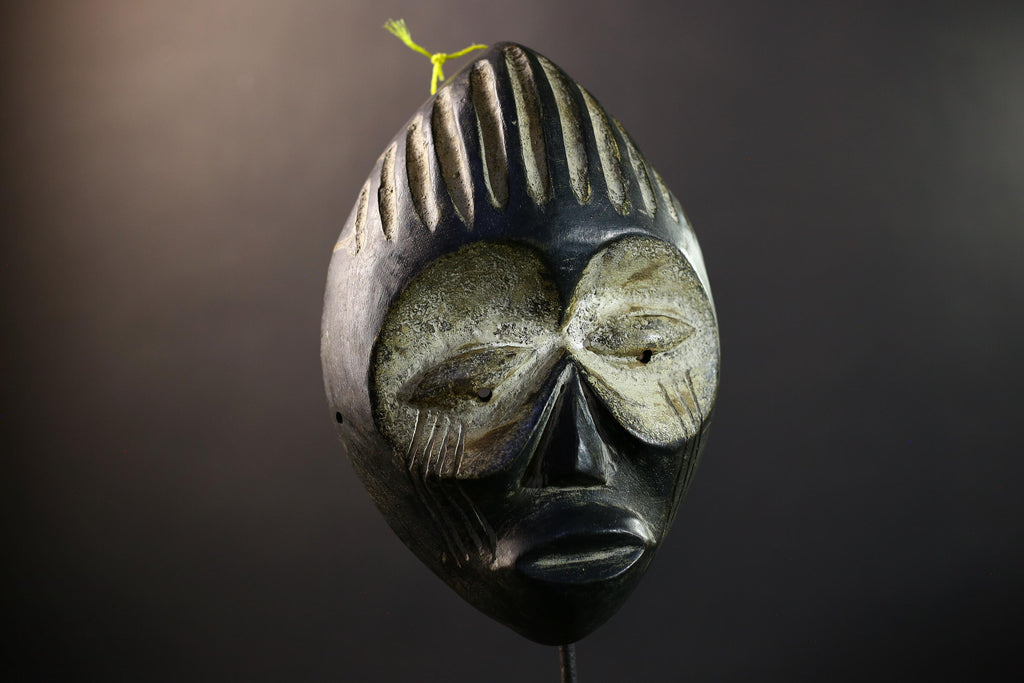 African Guere War Mask, Ivory Coast Tribal Wall Art, Hand-Carved Kaolin Wood Sculpture, Primitive Ethnic Home Decor-G5326