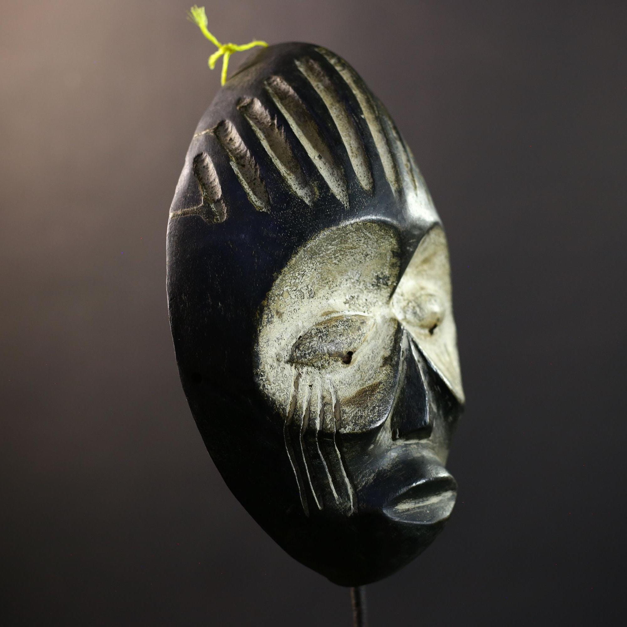 African Guere War Mask, Ivory Coast Tribal Wall Art, Hand-Carved Kaolin Wood Sculpture, Primitive Ethnic Home Decor-G5326