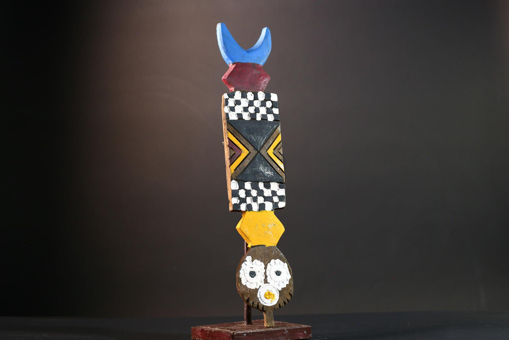 African wall mask tribal sun art Bwa spirit mask geometric wood decor African handmade wall sculpture Burkina Faso piece-G5426