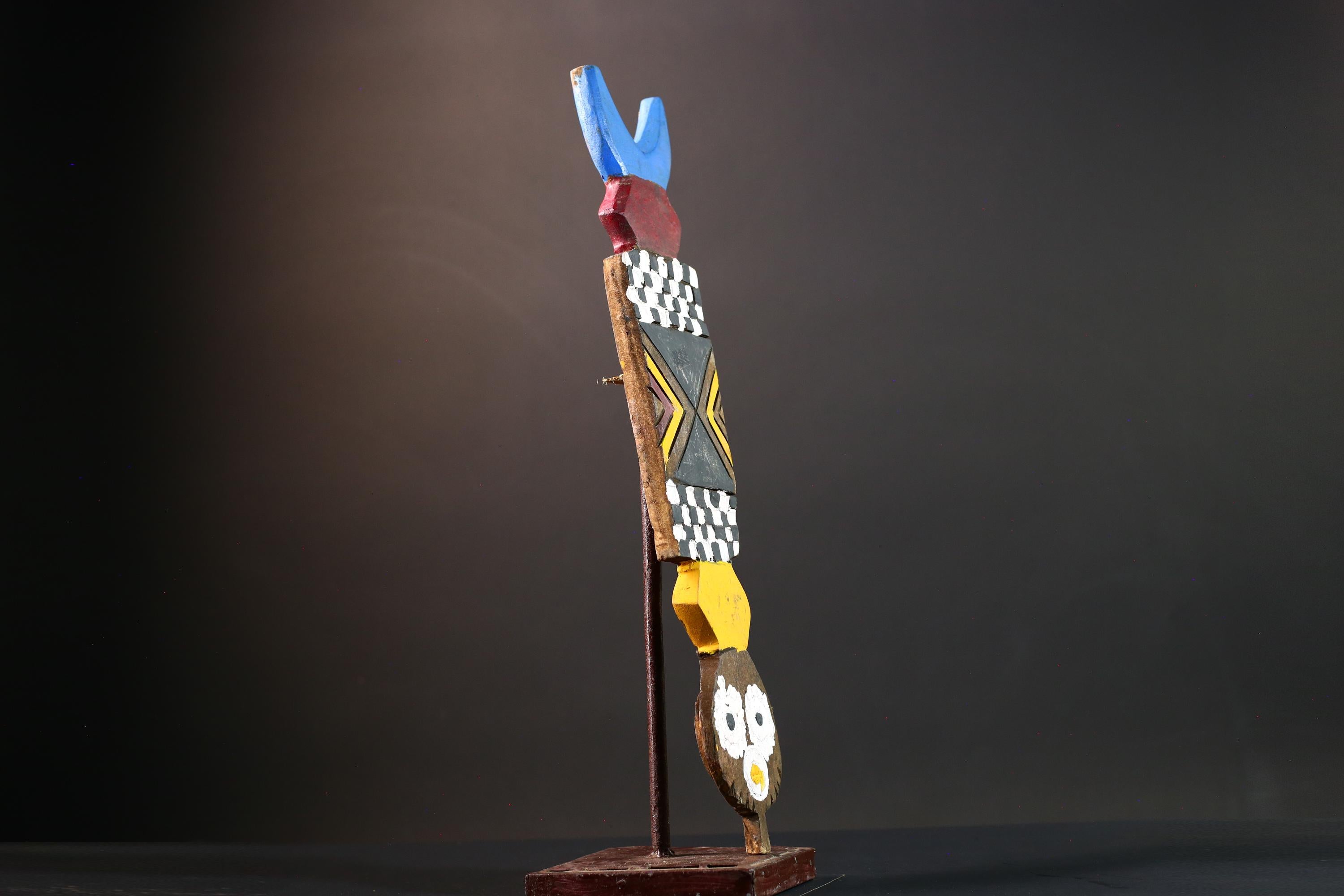 African wall mask tribal sun art Bwa spirit mask geometric wood decor African handmade wall sculpture Burkina Faso piece-G5426