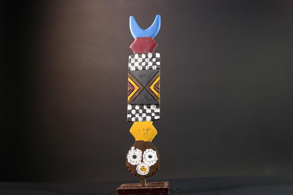 African wall mask tribal sun art Bwa spirit mask geometric wood decor African handmade wall sculpture Burkina Faso piece-G5426