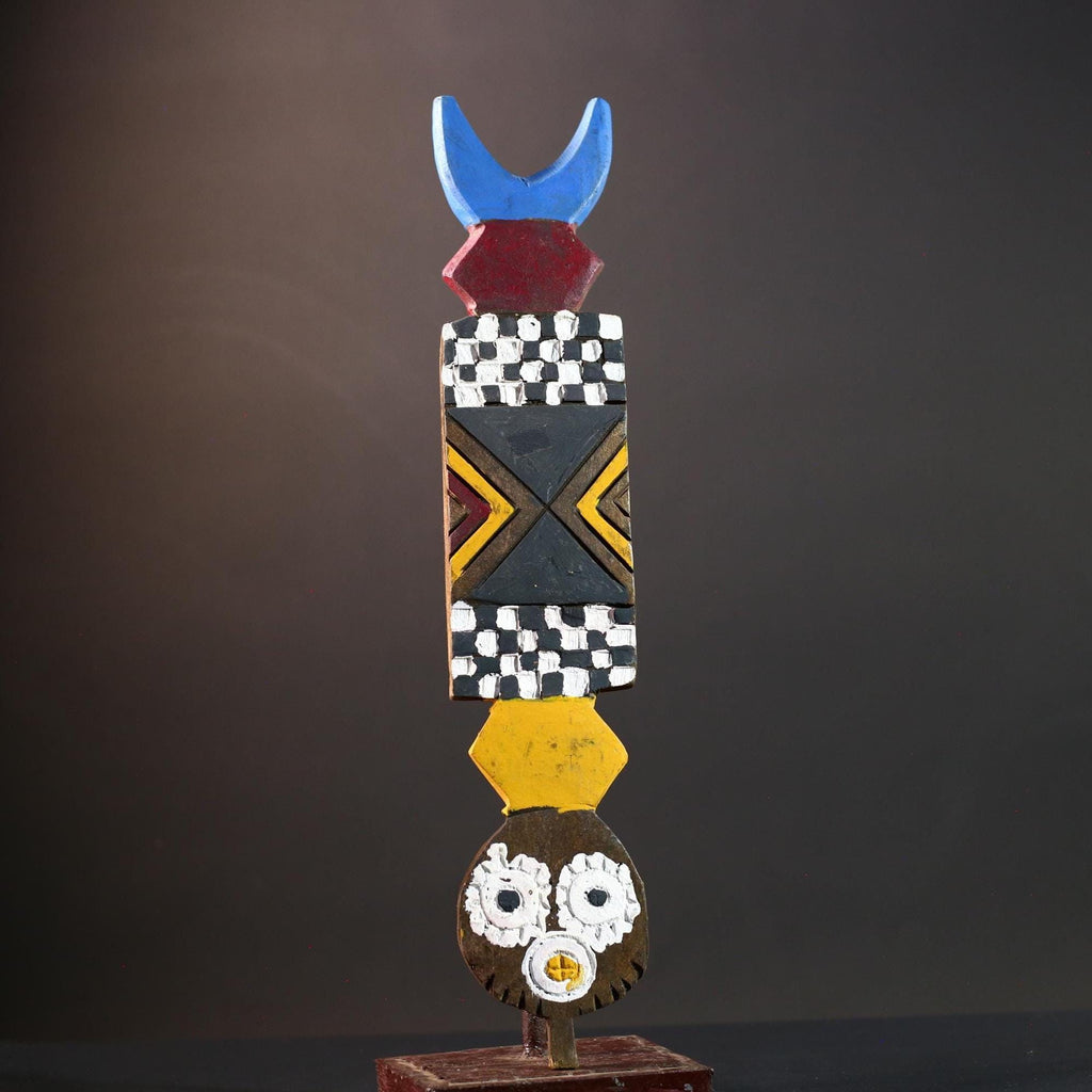 African wall mask tribal sun art Bwa spirit mask geometric wood decor African handmade wall sculpture Burkina Faso piece-G5426