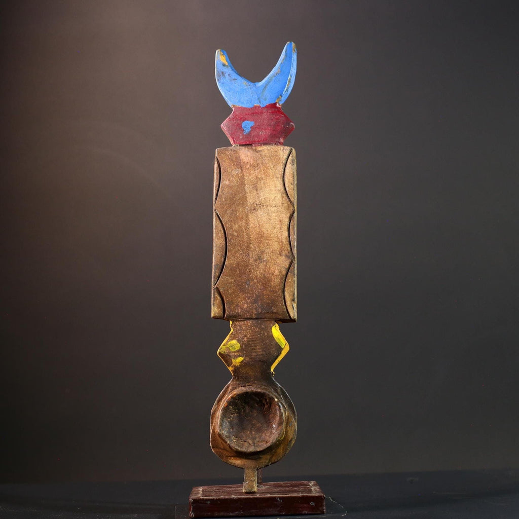 African wall mask tribal sun art Bwa spirit mask geometric wood decor African handmade wall sculpture Burkina Faso piece-G5426