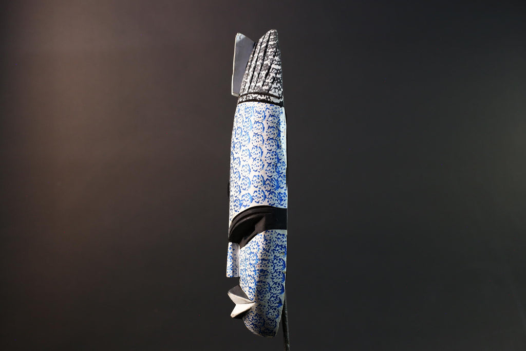 African tribal wall mask Kwele face art blue black carved wood decor handmade African spirit mask wall sculpture Gabon art-G5427