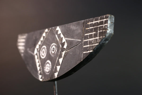 African tribal plank mask Bwa black white wall decor ceremonial wood carving folk art face sculpture Burkina Faso wall mask-G5429