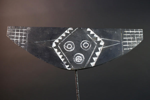 African tribal plank mask Bwa black white wall decor ceremonial wood carving folk art face sculpture Burkina Faso wall mask-G5429