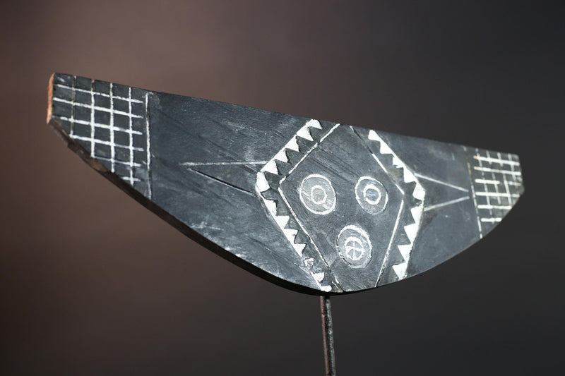 African tribal plank mask Bwa black white wall decor ceremonial wood carving folk art face sculpture Burkina Faso wall mask-G5429