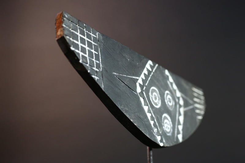 African tribal plank mask Bwa black white wall decor ceremonial wood carving folk art face sculpture Burkina Faso wall mask-G5429