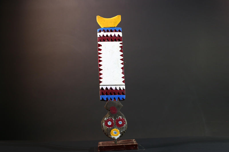 Tribal Bwa wall mask African spirit carving with owl face vertical wood sculpture from Burkina Faso handmade ceremonial decor-G5431