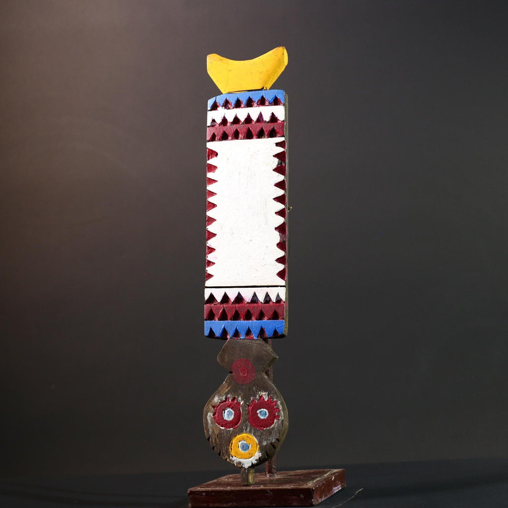 Tribal Bwa wall mask African spirit carving with owl face vertical wood sculpture from Burkina Faso handmade ceremonial decor-G5431