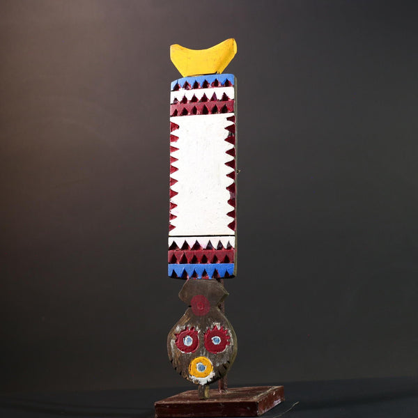 Tribal Bwa wall mask African spirit carving with owl face vertical wood sculpture from Burkina Faso handmade ceremonial decor-G5431